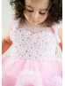 Pink Pearls Embellished Ruffle Tulle Flower Girl Dress